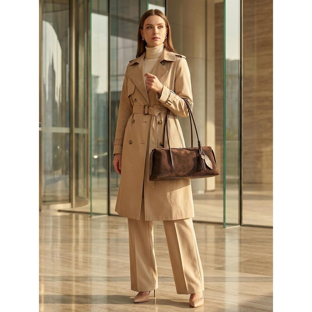 7998 Genuine Suede Leather Shoulder Bag, Soft Hobo Bag , Lightweight - Picture 2 of 7